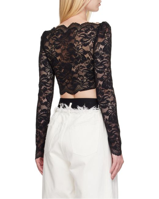 Rabanne Black Long Sleeved Cropped Laced Top