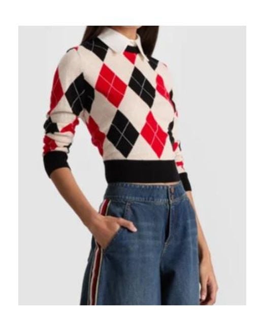Alice + Olivia Red Carolann Argyle Pullover