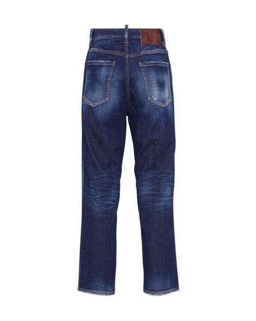 DSquared² Blue Logo-Patch Distressed Jeans