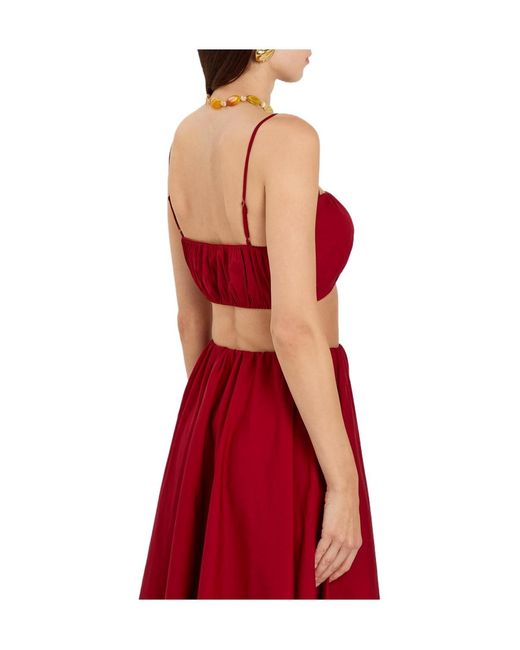 Staud Red Elastic Cotton Square-Neck Top
