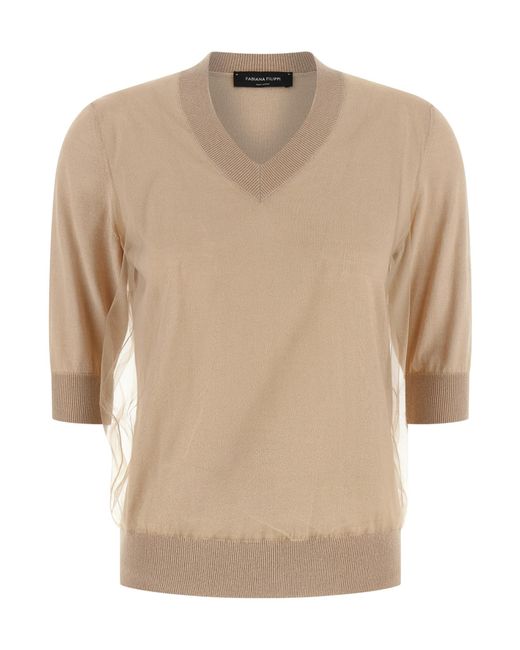 Fabiana Filippi Natural Short-Sleeved V-Neck Jumper