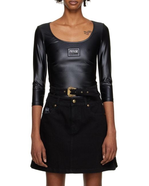 Versace Jeans Black Logo-Patch Long-Sleeve Bodysuit