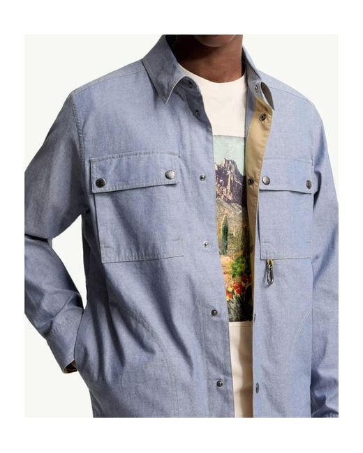 Moncler Blue Chambray Long Sleeve Shirt for men