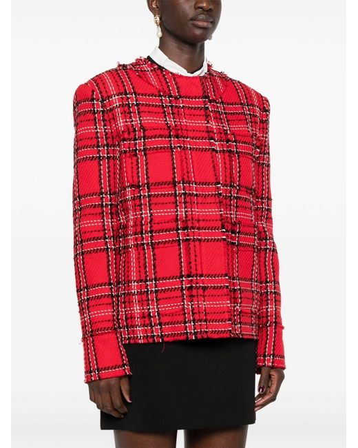 MSGM Red Checked Tweed Jacket