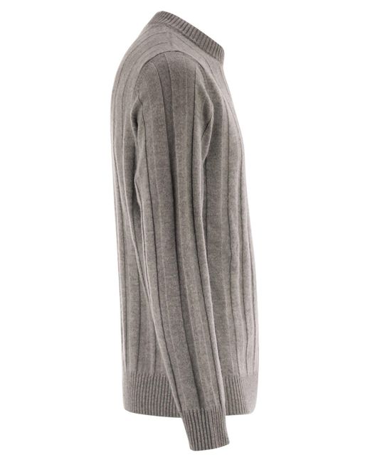 Peserico Gray Ribbed Knit Jumper for men