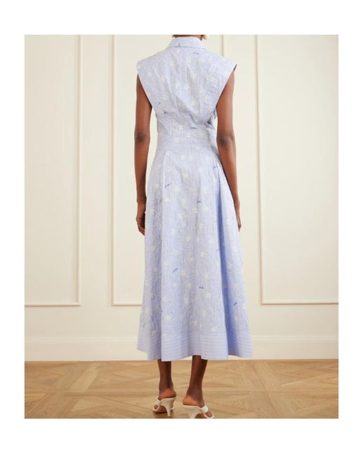 Jonathan Simkhai Blue Neri Embroidered Striped Cotton-Poplin Midi Dress