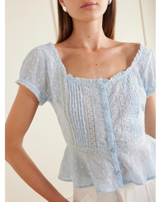 Rixo Blue Short-Sleeved Top