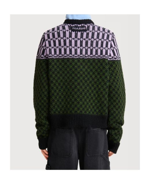 Marni Green Wool Jumper With Geometric Motif for men