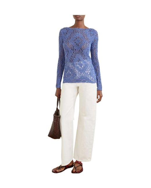 The Elder Statesman Blue Cashmere And Linen-Blend T-Shirt