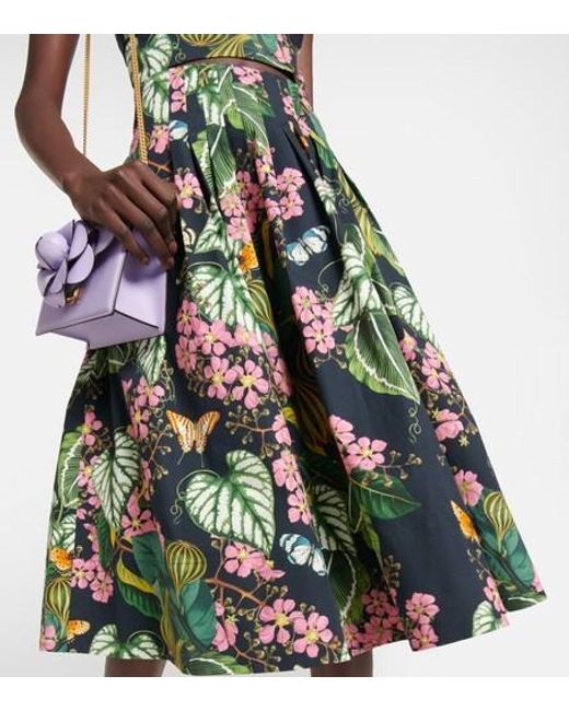 Oscar de la Renta Green Printed Cotton-Blend Poplin Midi Dress