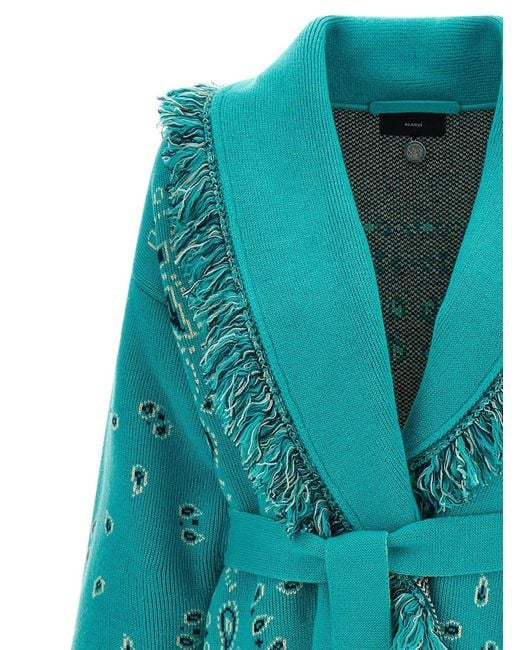 Alanui Blue Fringed Bandana Cardigan