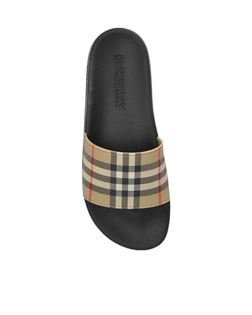 Burberry White Checked Open Toe Slides