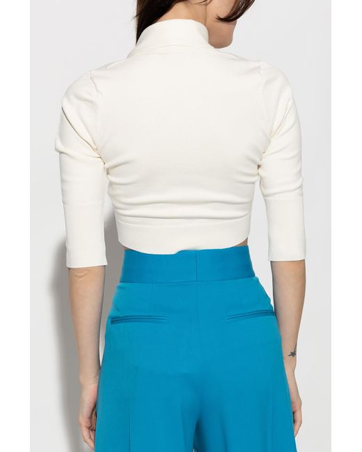 The Attico White The Pussybow Ribbed Cropped Top