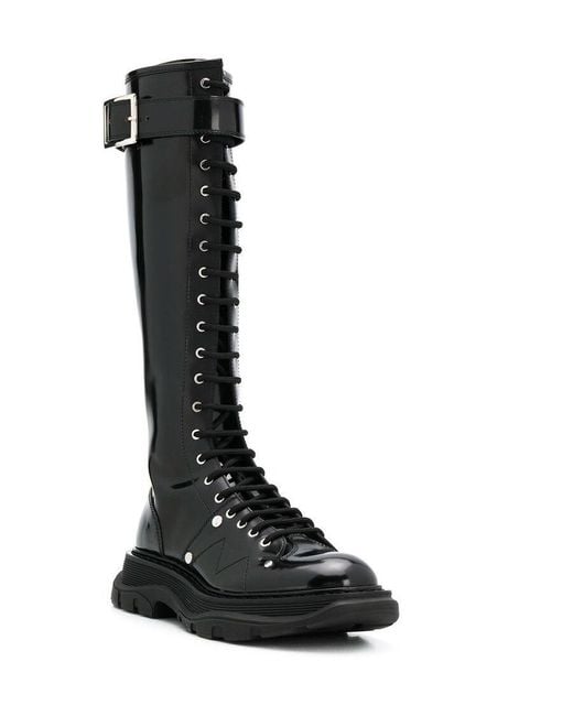 McQueen Black Tread Knee-High Boots