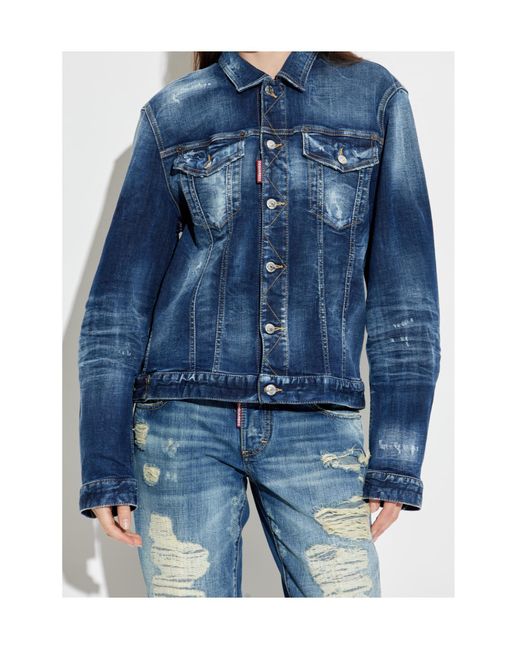 DSquared² Blue Buttoned Distressed Denim Jacket