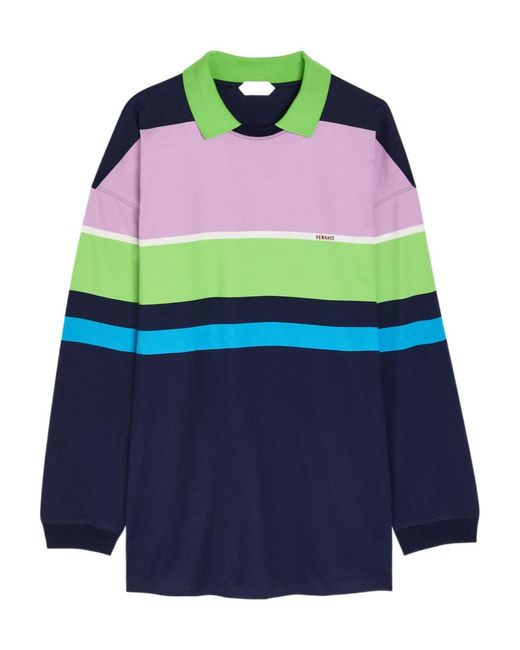 Versace Blue Striped Cotton Mini Sweatshirt Dress