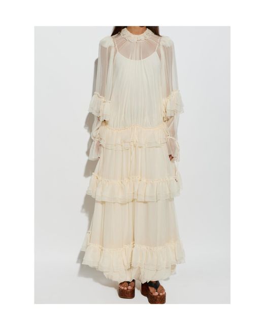 Chloé White Chloé Ruffled Long Dress