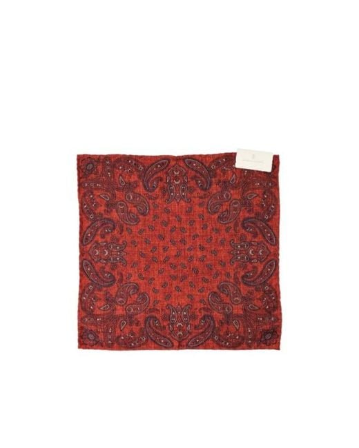 Brunello Cucinelli Red Logo Patch Graphic Printed Pocket Square for men