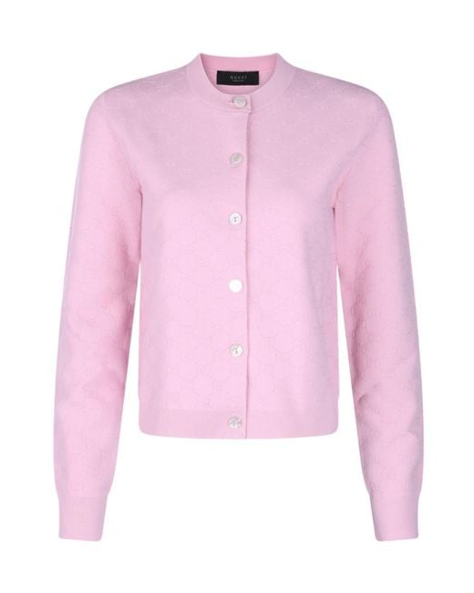 Gucci Pink Gg Fine Jacquard Cardigan