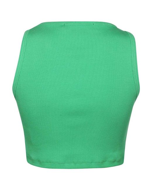 MSGM Green Logo Printed Cropped Top