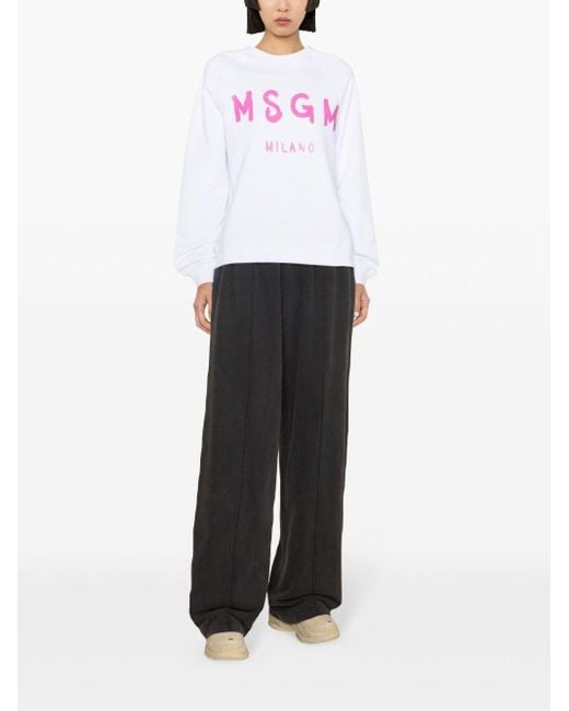 MSGM White Logo-Printed Crewneck Sweatshirt