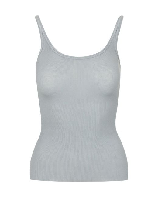 MSGM Gray Ribbed Logo Tank Top