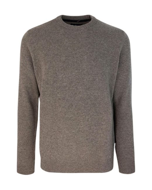 Barbour Gray Checked-Panel Crewneck Jumper for men