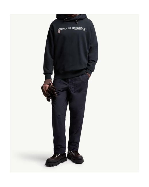 Moncler Blue Grenoble Logo Embroidered Long-Sleeved Hoodie for men