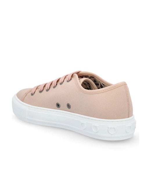 Ferragamo Pink Ferragamo Logo Embossed Lace-Up Sneakers
