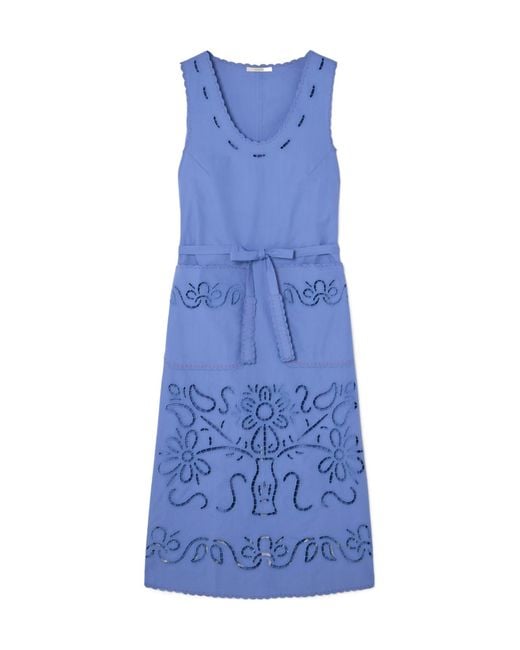 Vita Kin Blue Katya Belted Scalloped Broderie Anglaise Cotton Midi Dress