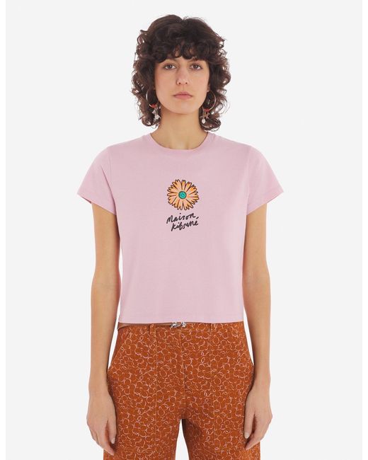 Maison Kitsuné Pink Maison Kitsuné Floating Flower Printed Crewneck T-Shirt