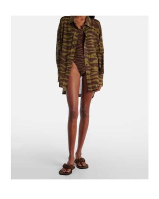 The Attico Brown Zebra-Print Cotton Muslin Shirt
