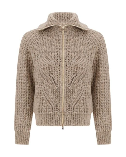 Herno Brown Cable-Knit Zip-Up Cardigan