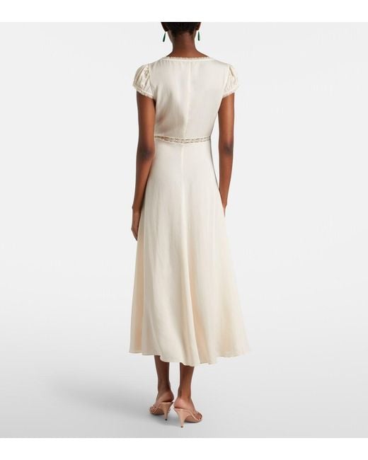 Posse White Perla Lace-Trimmed Midi Dress