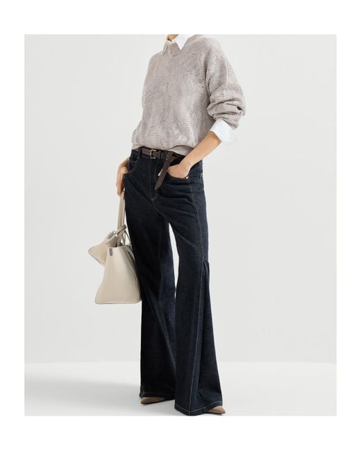 Brunello Cucinelli Gray Open-Knit Sweater