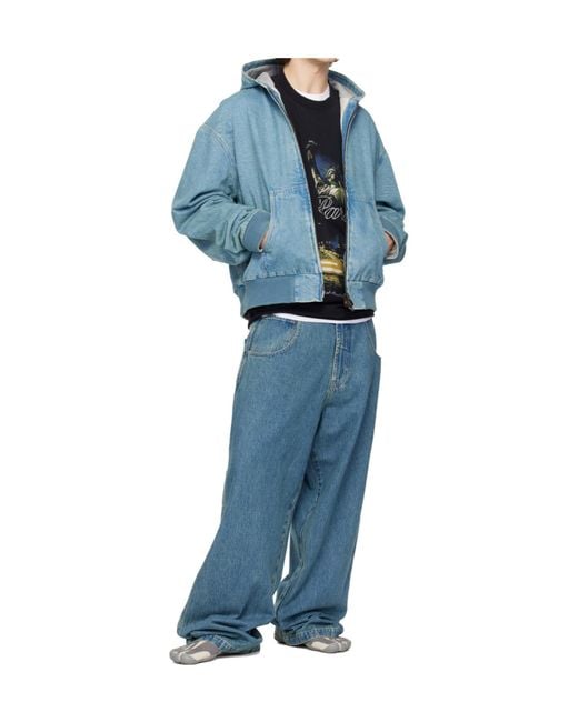 Vetements Blue Hooded Zip-Up Denim Jacket for men