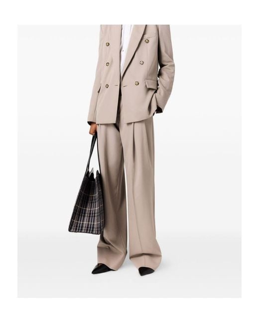 Stella McCartney Natural Pleated Wide-Leg Trousers