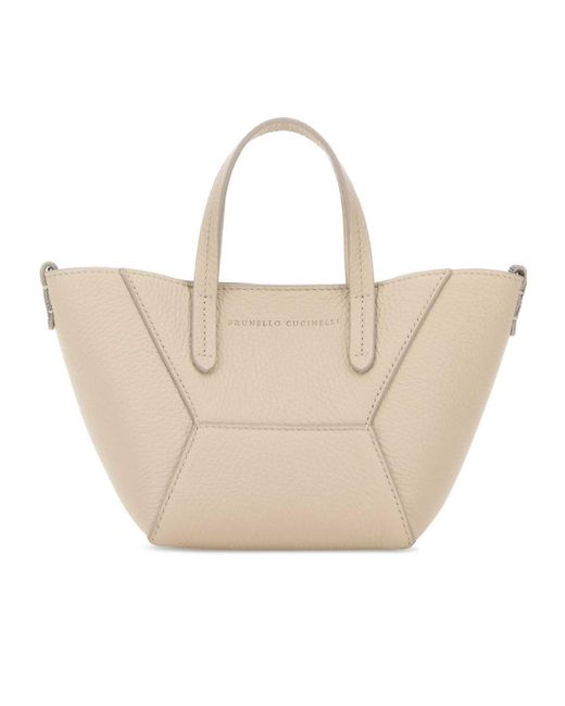 Brunello Cucinelli Natural Duo Mini Top Handle Bag