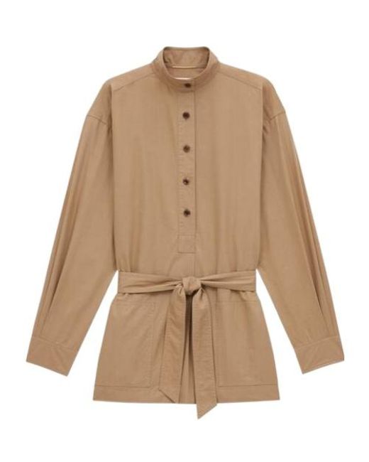 Saint Laurent Natural Button Detailed Belted Tunic