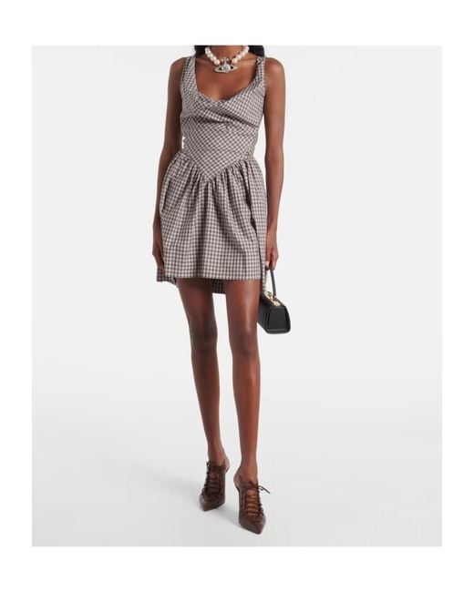 Vivienne Westwood Gray Mini Sunday Checked Draped Cocktail Dress