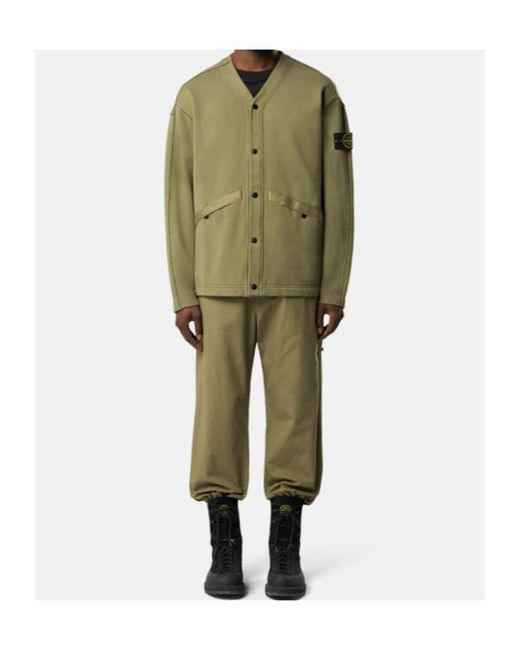 Stone Island Green Oversized-Fit Cardigan Sweatshirt With Pockets for men