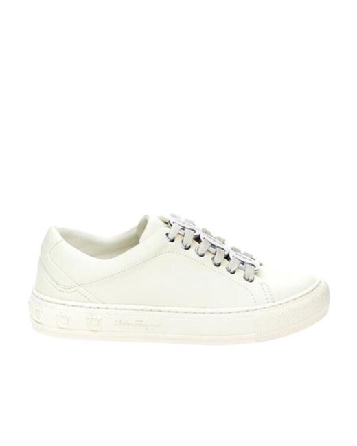 Ferragamo White Nadine Lace-Up Leather Trainers