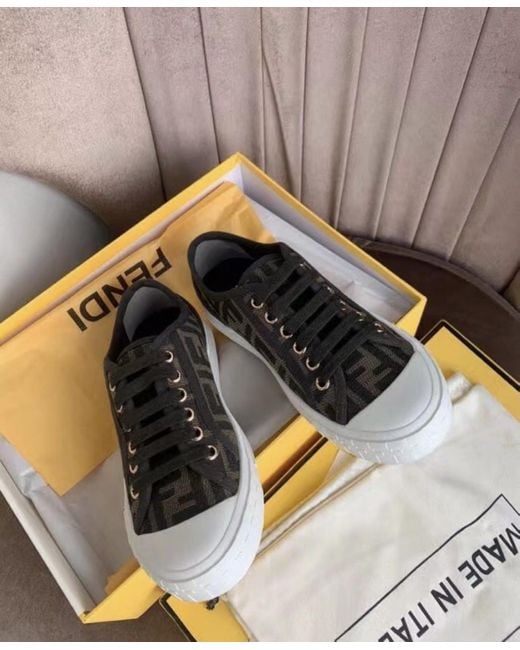 Fendi Brown Logo Jacquard Lace-Up Sneakers for men