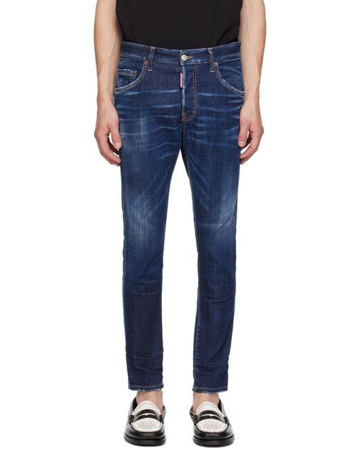 DSquared² Blue Dsquared Logo-Patch Cotton Jeans for men