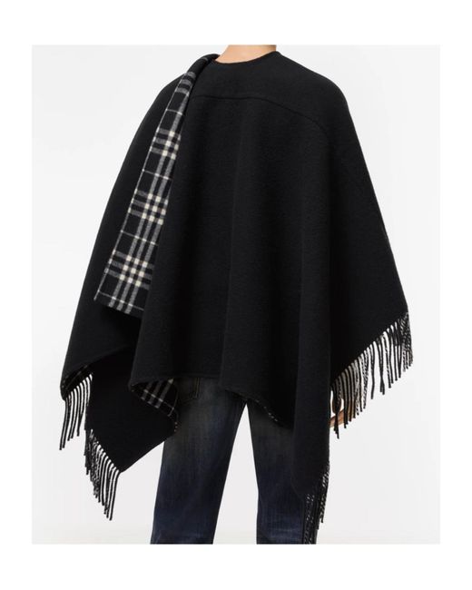 Burberry Black Wool Blanket Cape