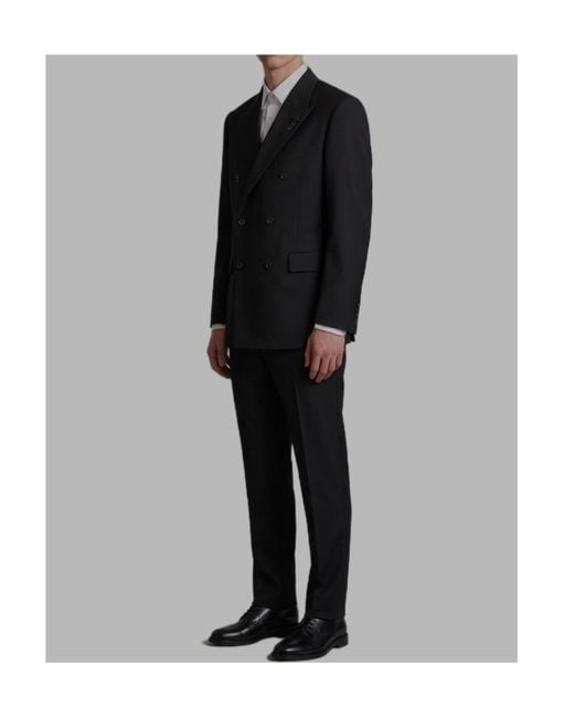 Lardini Black Double-Breasted Classic-Fit Suit for men