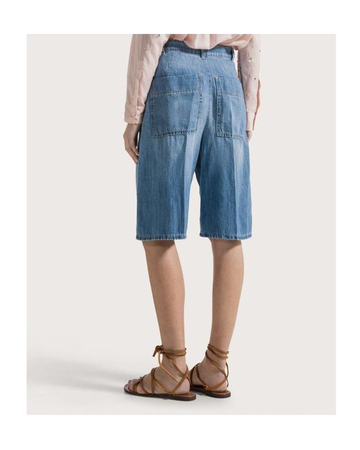 Seventy Blue Blended Linen Denim Bermuda Shorts