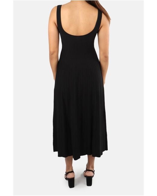 Staud Black Ellison Pleated Sleeveless Midi Dress