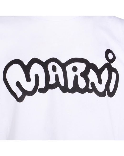 Marni White Logo Printed T-Shirt for men