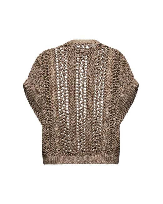Brunello Cucinelli Brown Cotton Ribbed Net Sweater